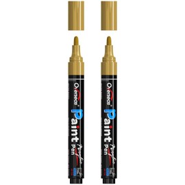Overseas Gold Paint Pens Paint Markers - Permanent Acrylic Markers 2 Pack, Water Based, Quick Dry, Waterproof Paint Marker Pen for Rock, Wood, Plastic, Metal, Canvas, Glass, Fabric, Mugs. Medium Tip