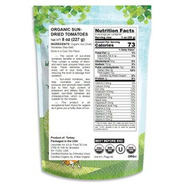 Organic Sun-Dried Tomatoes, 8 Ounces - Salted, Non-GMO, Kosher, Raw, Vegan, Unsulfured, Bulk