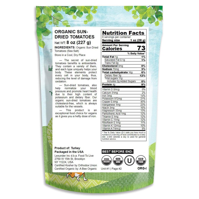 Organic Sun-Dried Tomatoes, 8 Ounces - Salted, Non-GMO, Kosher, Raw,