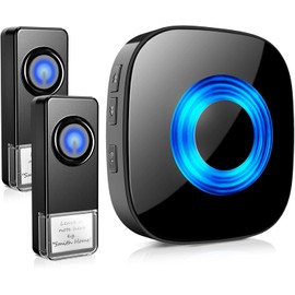 PHYSEN Wireless Door Bell with 2 Buttons, Waterproof Door Bells & Chimes Wireless, Operating at Over 1300-ft Range, 58 Doorbell Ringer 5 Volume Levels LED Strobe, Doorbell Chimes for Home, Black