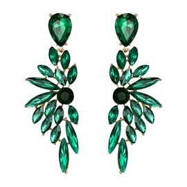 BriLove Women's Wedding Bridal Jewellery Rhinestone Crystal Teardrop Multi Marquise Cluster Bling Dangle Chandelier Earrings Emerald Color Gold-Toned