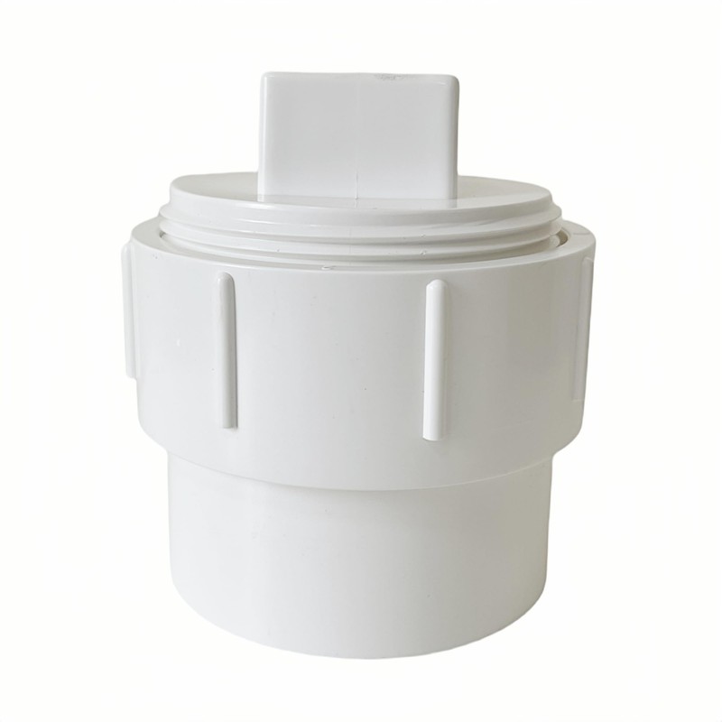 4-Inch PVC Sewer Cleanout Cap Adapter Fitting, White, with Coupling