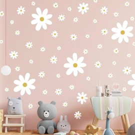 30pcs Cute Flowers Wall Sticker, Daisy Wall Decal Flower Vinyl Waterproof Daisy Wall Stickers Peel and Stick for Kids Nursery Playroom Bedroom Living Room Wall Decor