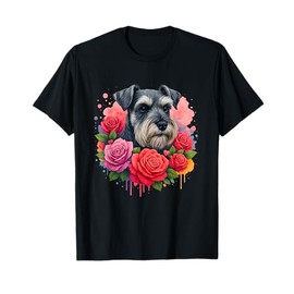 Miniature Schnauzer with Roses Dog Mom Watercolor Flowers T-Shirt