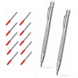 Bamyli 2 Stück Anreißnadel mit Magnet, Diamantritzer für Glas/Blech/Keramik mit 10 Ersatzspitzen für kleine rote Kappenmarker