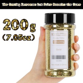 WOOGLITTER Gold Glitter, 7.05 Oz (200g), Chunky Glitter for Resin Crafts Nails Tumblers Slime Cosmetic and Festival Decoration - Gold Chunky Glitter Bulk