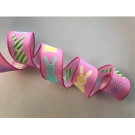 Easter Ribbon, Multicolor Easter Bunnies, 1 1/2" Wide, Wired Edge, 5 YARDS