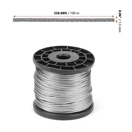 LEXININ 1/16 Inch x 328 Feet Stainless Steel Cable Wire Rope, 1.5mm Stainless Steel Cable with Aluminum Crimping Loop, 7x7 Strands Core Picture Hanging Wire Aircraft Cable for Picture