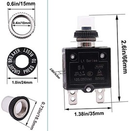 mxuteuk mxuteuk 2Pcs 5Amp Circuit Breakers Push Button Manual Reset 125/250V AC 50V DC, L1 Series Overload Protector Switch Thermal Circuit Breakers with Waterproof Button Caps L1-cj-5A