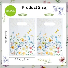 YJSPARKK 100 PCS Party Favor Bags,Goodie Candy Bags with Handles,Flower Pattern Plastic Small Gift Bag Bulk for Birthday,Baby Shower, Wedding, Thanksgiving,Christmas, New Years