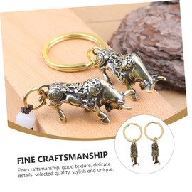 COLLBATH 2Pcs Decorative Retro Keychains Vintage Bull Pendants for Year Decor Unique Brassware Keyring Retro Style Keychain Accessories