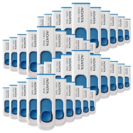 PSA Memoria USB ADATA 16 GB, Kit de 40 Piezas, Color Blanco/Azul (Modelo AC008-16G-RWE), Deslizable Diseño Elegante y Minimalista, COMPUTO Y PAPELERIA