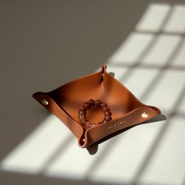 OLETHA Small Foldable Valet Tray, Set of 2 - Aesthetic Desk Organizer for Home, Office & Travel - Portable Catch All Bowl for Keys, Jewelry & Essentials - Brown