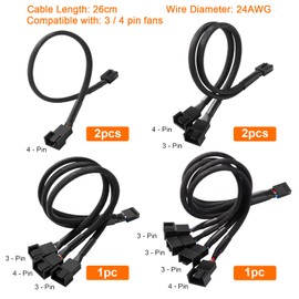 KUOQIY 6 Pieces 4-Pin PWM Fan Splitter Cable, Computer PC Fan Power Cable 1-to-1 Converter + 1-to-2 + 1-to-3 + 1-to-4, Fan Cable Y Cable for Fan, for Computer Case 4/3-Pin Cooler