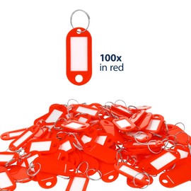 Westcott Key Tags 100 Pieces | 100 Pack of Robust Tags for Labelling Keys with Exchangeable Labels | with Metal Ring and in The Color red | E-10651 00