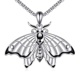 Moth Necklace 925 Sterling Silver Moth Pendant Vintage Animal Necklace Moth Jewelry Gift for Women Men, 20mm, Sterling Silver, No Gemstone