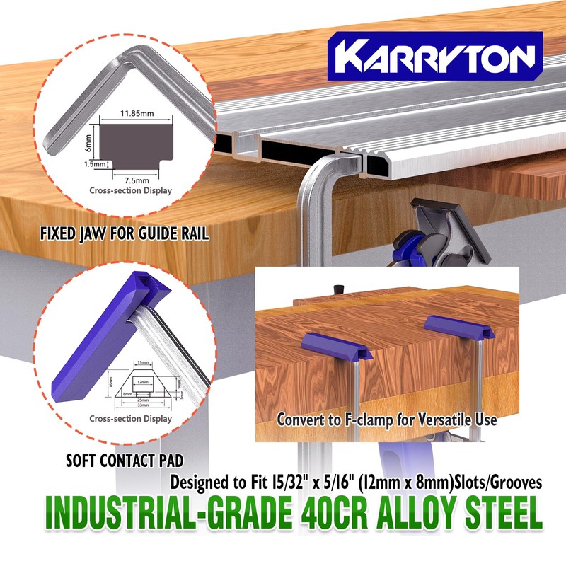 KARRYTON 2-Pack Quick Release Ratchet Track Saw Clamps, 6-1/2" Capacity