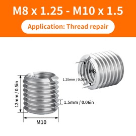 10Pcs Threaded Insert M8 X 1.25 Female and M10 X 1.5 Male Stainless Steel Repair Nut Threaded Sleeve Threaded Nut Repair Tools