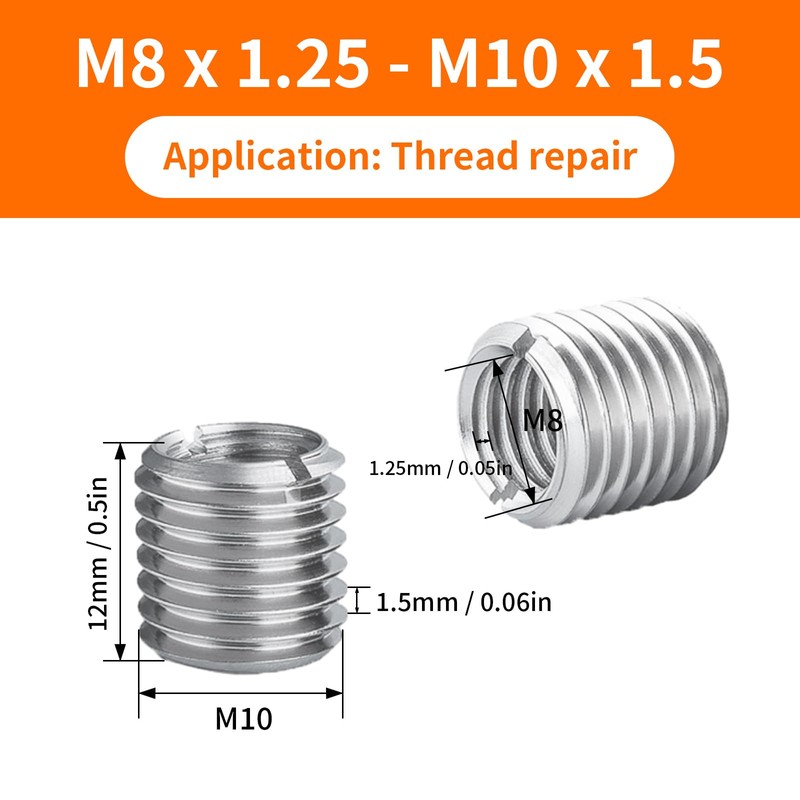 10Pcs Threaded Insert M8 X 1.25 Female and M10 X