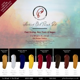 P9 Artist Oil Paint Set (1x50ml + 8x22ml) - Non Toxic, Vegan, High Pigment Load, Luxurious Buttery Texture - Fast Drying with Natural Calcium Drier & Pure Flaxseed Oil - Unlimited Colour Palette