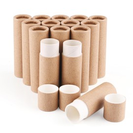 15 Piezas Tubos de Bálsamo Labial de Cartón de 0.3 oz, Tubos Vacíos de Chapstick de Papel Kraft, Contenedor de Brillo Labial Sólido Biodegradable Estilo Push-Up para Bálsamo Casero DIY