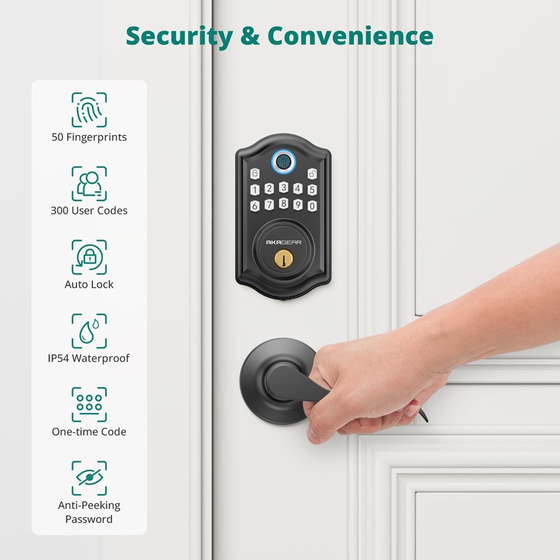 Keyless Entry Door Lock with Handle - 2 Lever Handles,