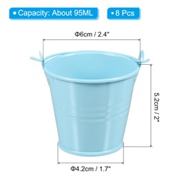 PATIKIL 2.4"x2" Small Metal Buckets with Handle, 8 Pcs Mini Galvanized Bucket Colorful Easter Buckets for Crafts Party Favors Decoration, Light Blue