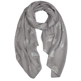 heekpek Women's Silk Scarf with Silver Leaves Pattern Scarf Women's Elegant Scarf for Women Silk Scarf Soft and Lightweight Neckerchief for Spring Summer Autumn and Winter, gray