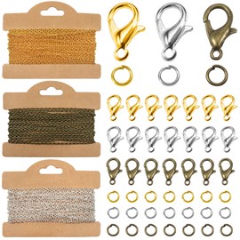 TOAOB Jewelry Making Chains Kit Oval Cross Link Cable Chains 3x2mm for Bracelet Necklace Accessories DIY Craft Gold Silver Bronze in Colour Pack of 15m with Bulk Lobster Clasps and Jump Rings