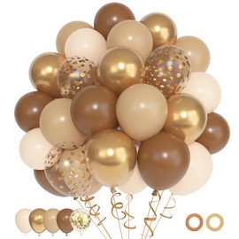 72pcs Brown Balloons Set, Latex Balloons with 12inch Brown Nude Boho Sand White Metallic Gold Confetti Balloons for Neutral Bear Baby Shower Safari Wedding Birthday Party Decoration Supplies