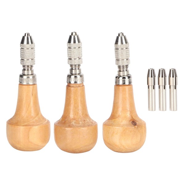 3 Set Hand Chucks Wooden Handles Pear Shape Graver Handle Pin Vise Hand Drill Wooden Handle for Diamond Stone Setting Graver Replacement