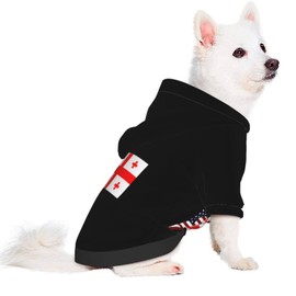 Torn Style Us and Georgia Flags Dog Sweater Winter Pet Dog Hoodie Sweatshirts Warm Soft Dog Clothes X-Small