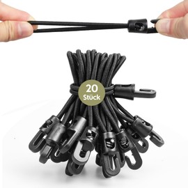 Moinkerin Pack of 20 10 cm Black Bungees with Hooks - Waterproof and UV Resistant Expander with Hooks & Tarpaulin Tensioners, Suitable for Fixing Tarpaulins, Camping Tents