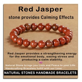 AD Beads Handmade Gemstone Stretch Elastic Bracelet Crystal Healing Reiki Nature's Beauty and Spiritual Essence Unisex (8mm, Red Jasper)