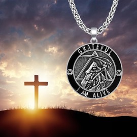 Cujiesp Sobriety Gifts Best Sobriety Gifts 925 Sterling Silver Sobriety Gifts for Men Sober Gifts for Men 1 Year Sober Gifts AA Necklace Alcoholics Anonymous Gifts Jewelry for Men