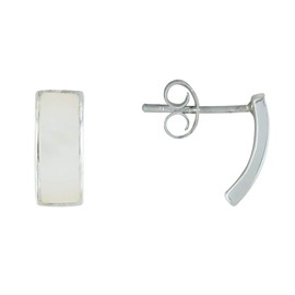 Les Poulettes Jewels - Sterling Silver Earrings Curved Rectangle in Resin - White