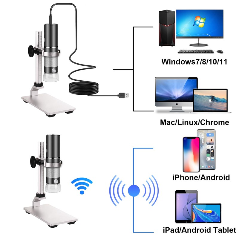 Cainda 4K 3840x2160p WiFi Digital Microscope Camera with Adjustable Metal