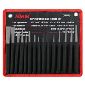 AMM 16PCS Punch and Chisel Set, including Taper Punch, Cold Chisels, Pin Punch and Center Punch, Cr-V, ideal for Working with Wood, Metal, Automotive