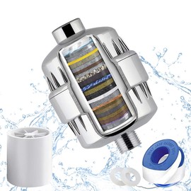 25 Stage Shower Head Filter for Hard Water, Shower Water Filter for Removing Chlorine and Fluoride, High Output Hard Water Shower Filter Improves on Skin, Hair and Nails, Polished Chrome