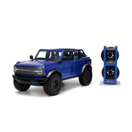 Just Trucks 1:24 2021 Ford Bronco Die-Cast Car & Tire Rack, Toys for Kids and Adults(Candy Blue)