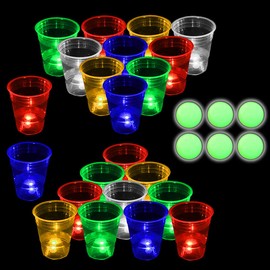 Glow in The Dark Beer Pong Set,Party Games for Beer Pong Table,22 Light up Cups(5 Colors) and 6 Glow Balls,Night Gams for Indoor Outdoor Party Event