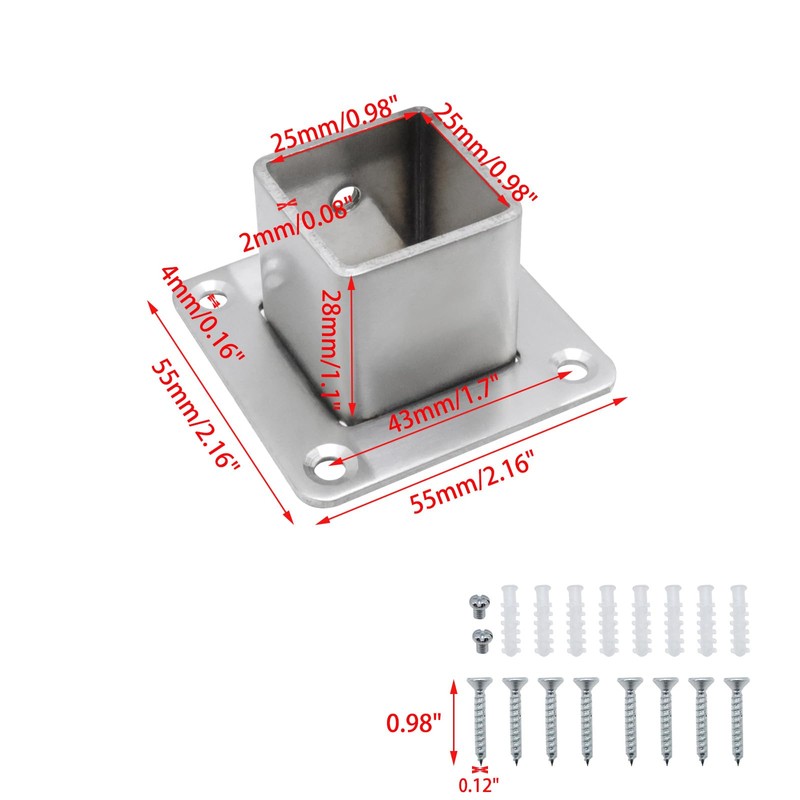 Wealrit 4 Pcs Square Post Bases Stainless Steel Flange Anchor