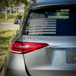 GOLD HOOK American Flag Rear Window Decal Sticker for Car & Truck - 14" x 10" - Patriotic Matte USA Graphics for SUV, Pickup (Black, Gray)