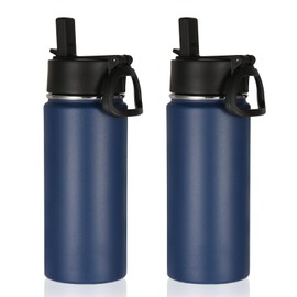 Volhoply 16 OZ Kids Water Bottle Bulk 2 Pack,Insulated Sports Bottles with Straw Lid,Stainless Steel Bottle with Handle Keep Cold & Hot,Double Wall Vacuum Thermo Cups for School,Girls(Navy,Set of 2)