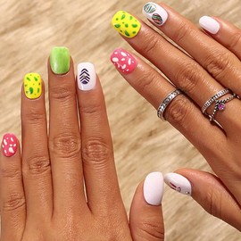 Zehope Easter Press on Nails Black Short Oval Fake Nails Glossy Full Cover Nails Moon Star Acrylic Nails for Women and Girls(24pcs) (White)