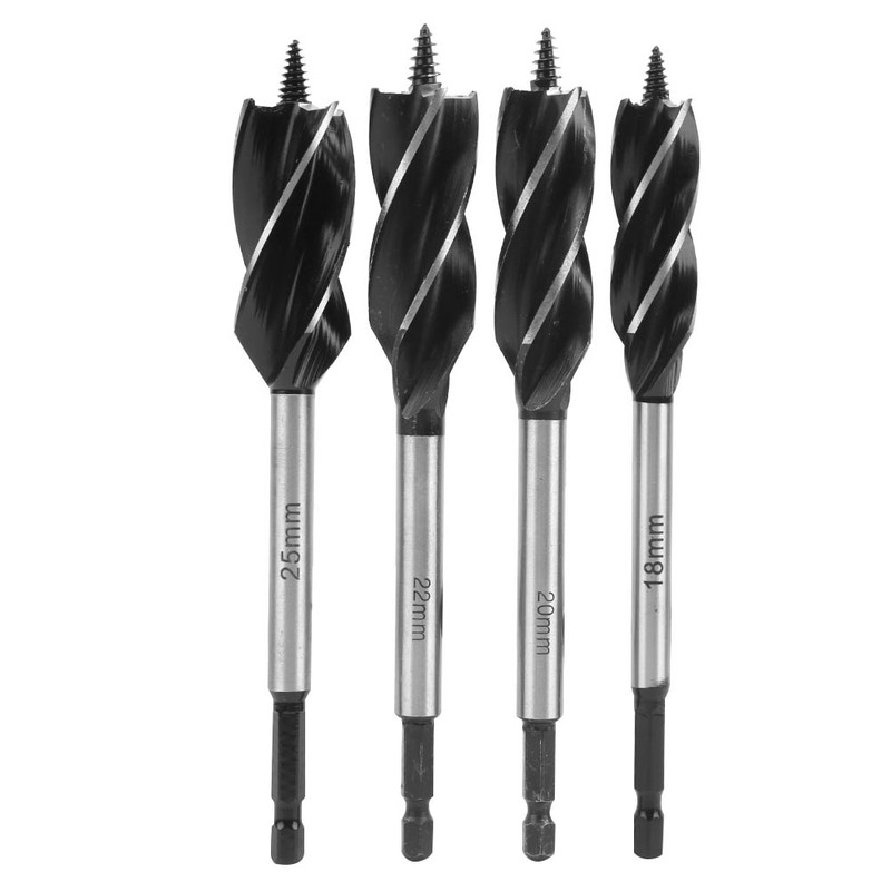 4Pcs Auger Bits Wood Cutting Hole Saw Reaming Twist Drill