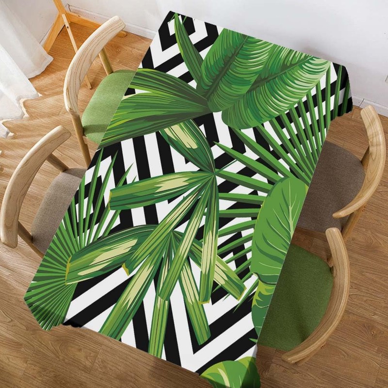 Walmsco Tablecloth Green Leaves Tropical Geometric Patterns Decor For Dining