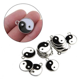 Wixine 20Pcs Black/White Enamel Tai Chi Yin Yang Ba Gua Charms Pendant Beads
