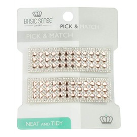 Shiny Diamante Rhinestone Rectangular Shape Snap Hair Clips, Wedding Bridal Accessories for Women, A Set of 2pcs, Rose Gold