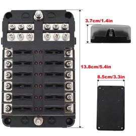 Autoxbert 12-Way Fuse Blade Box Holder LED Block Indicator 12V Auto Marine 32V Waterproof
